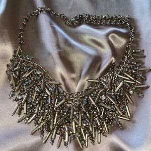 Antique Matchstick Fringe Bib Statement Necklace Beaded Chainmail Heavy Elegant